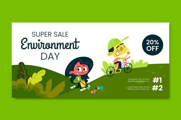 Modello di banner di vendita orizzontale piatto per la celebrazione della giornata mondiale dell'ambiente