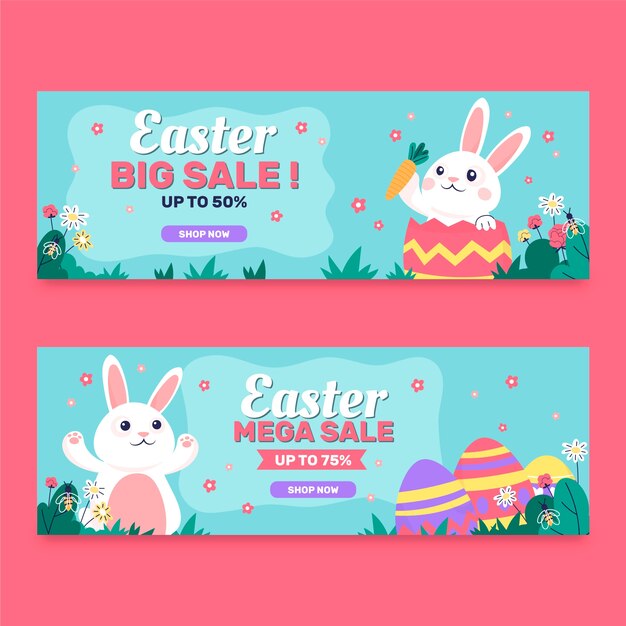 Modello di banner di vendita orizzontale piatto per la celebrazione della pasqua