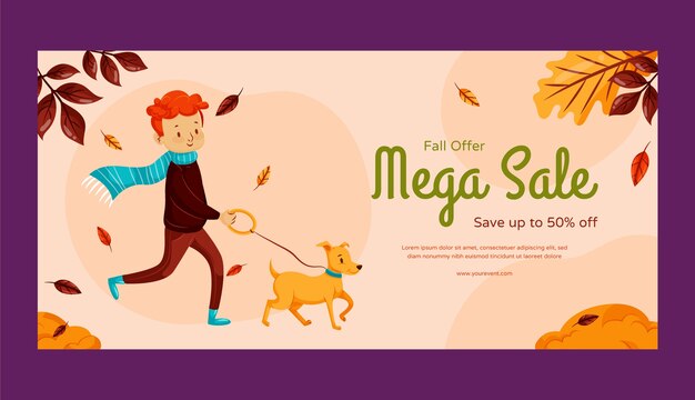 modello di banner di vendita orizzontale piatto per la celebrazione della stagione autunnale