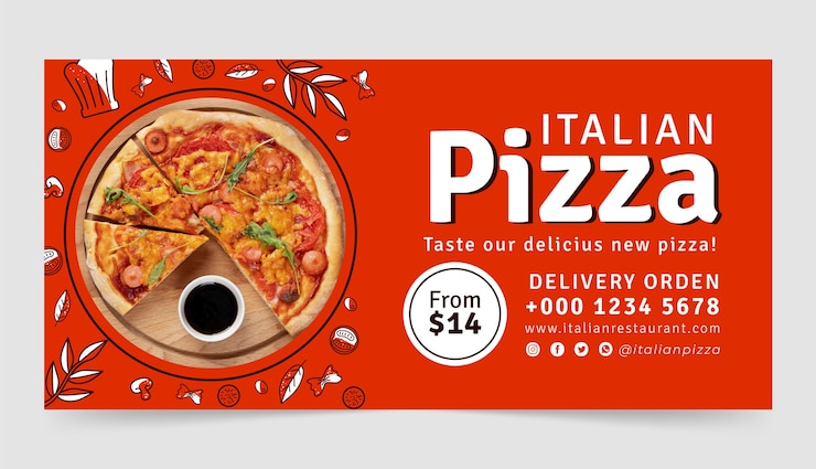 Vettore gratuito modello di banner di vendita orizzontale piatto per ristorante tradizionale italiano