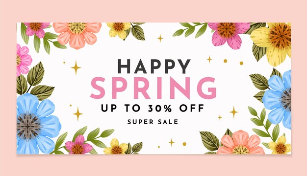 Modello di banner di vendita orizzontale primavera dell'acquerello