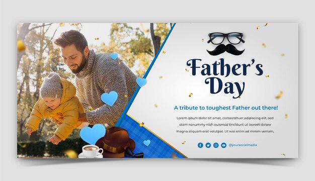 Modello di banner di vendita orizzontale realistico per la celebrazione della festa del papà