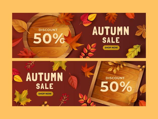 Modello di banner di vendita orizzontale realistico per la celebrazione della stagione autunnale