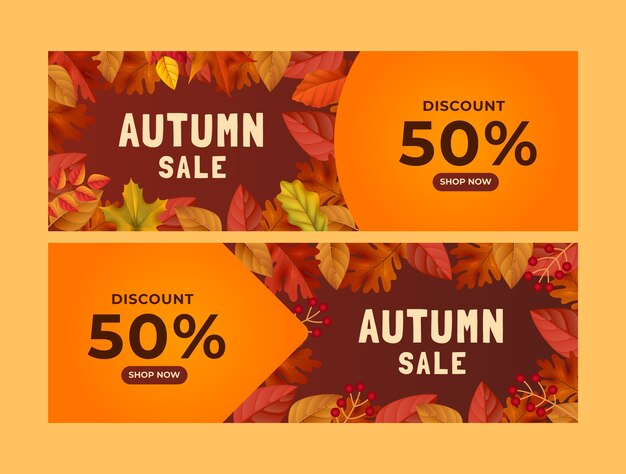 Modello di banner di vendita orizzontale realistico per la celebrazione della stagione autunnale