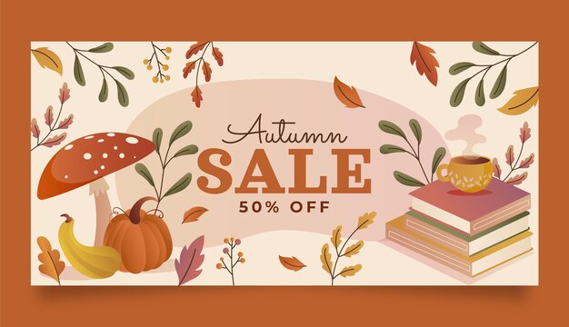 Modello di banner di vendita orizzontale sfumato per la celebrazione dell'autunno