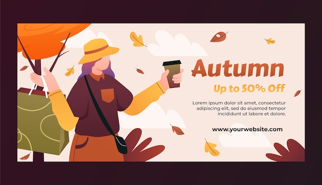 Modello di banner di vendita orizzontale sfumato per la celebrazione della stagione autunnale