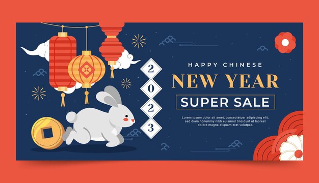 Modello di banner di vendita piatta per la celebrazione del capodanno cinese