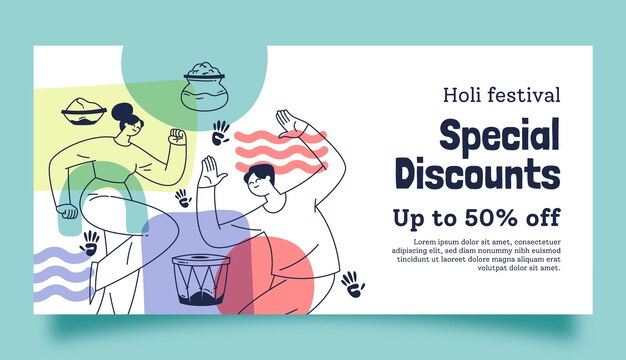Modello di banner di vendita piatta per la celebrazione del festival holi