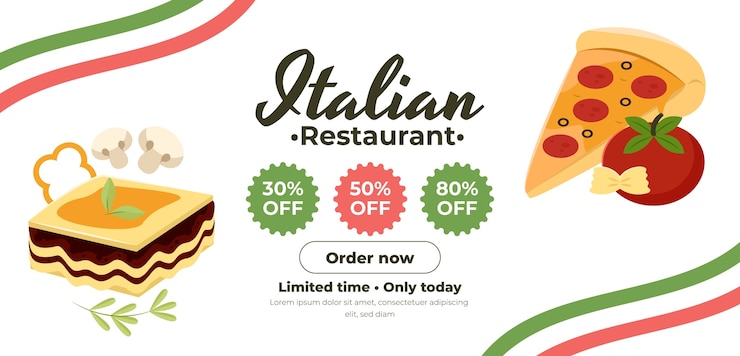 Vettore gratuito modello di banner di vendita ristorante italiano design piatto