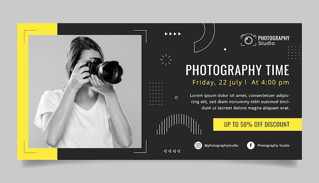 Modello di banner di vendita studio fotografico design piatto