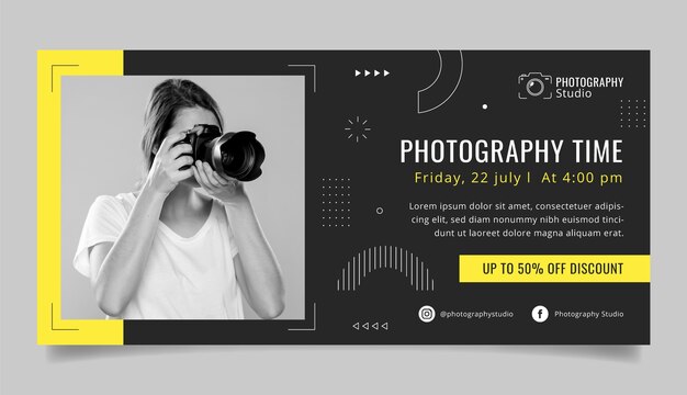 Modello di banner di vendita studio fotografico design piatto