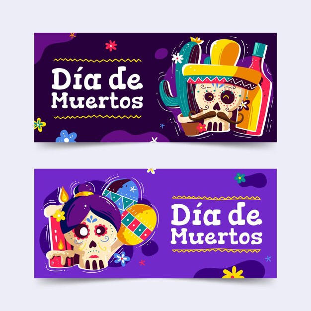 Modello di banner dia de muertos disegnato a mano