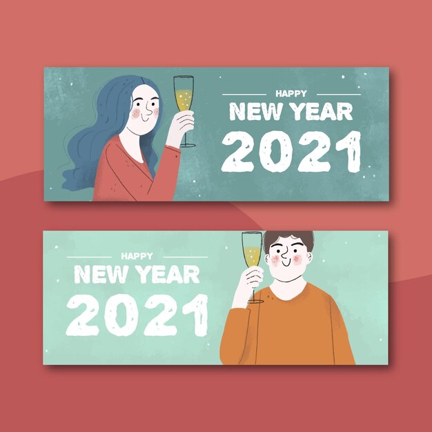 Modello di banner festa di nuovo anno 2021 disegnato a mano