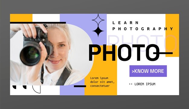 Modello di banner fotografico design piatto