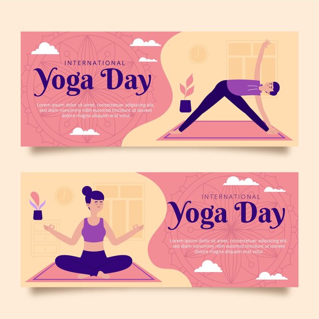 Modello di banner giornata internazionale piatto organico di yoga