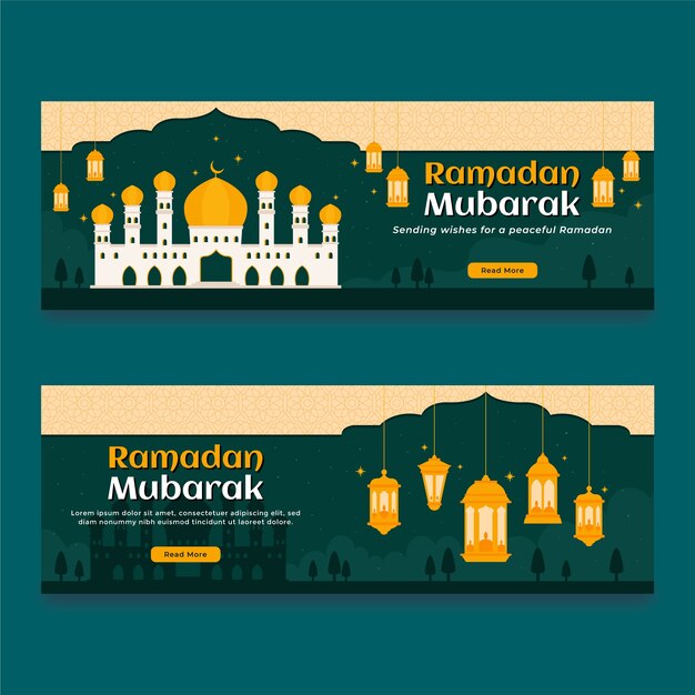 Modello di banner orizzontale celebrazione piatto ramadan