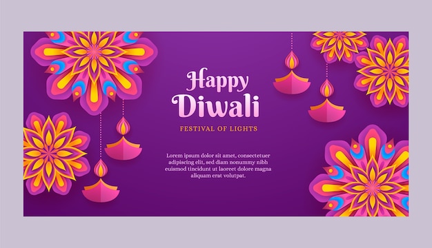 Modello di banner orizzontale del festival di diwali in stile carta