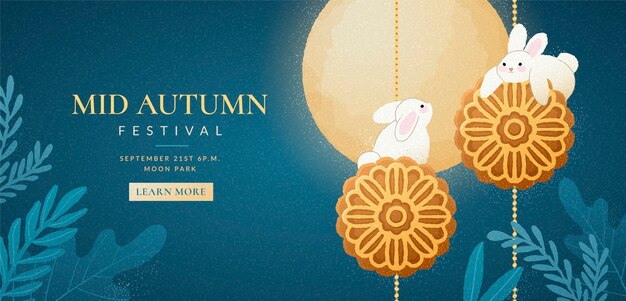 Modello di banner orizzontale del festival di metà autunno disegnato a mano