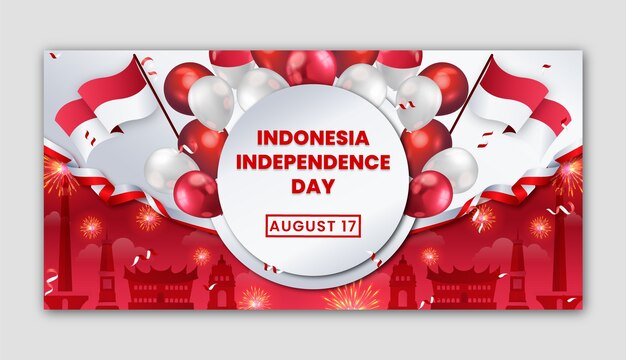 Modello di banner orizzontale del giorno dell'indipendenza dell'indonesia gradiente