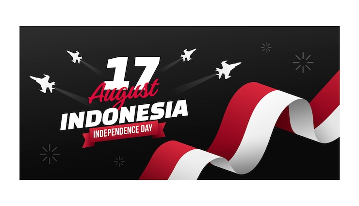 Vettore gratuito modello di banner orizzontale del giorno dell'indipendenza dell'indonesia gradiente