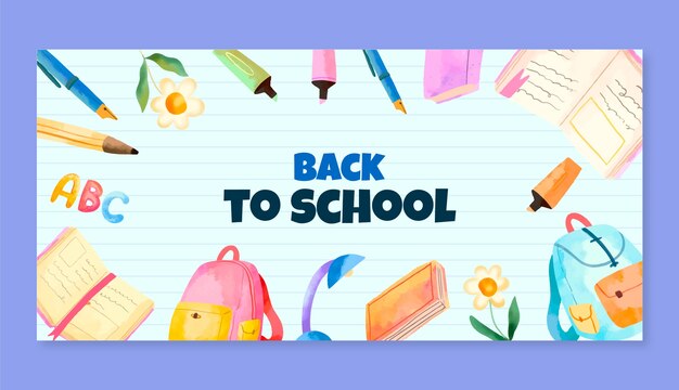 Modello di banner orizzontale dell'acquerello per il ritorno alla stagione scolastica
