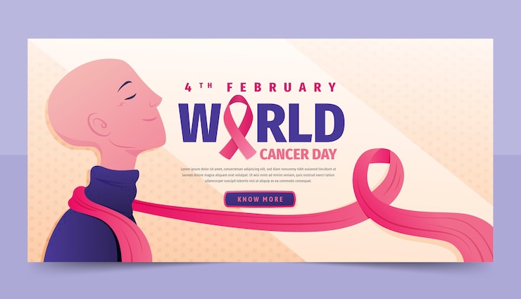 Vettore gratuito modello di banner orizzontale della giornata mondiale del cancro sfumato