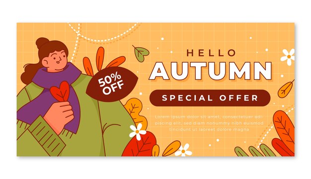 Modello di banner orizzontale di celebrazione di autunno disegnato a mano