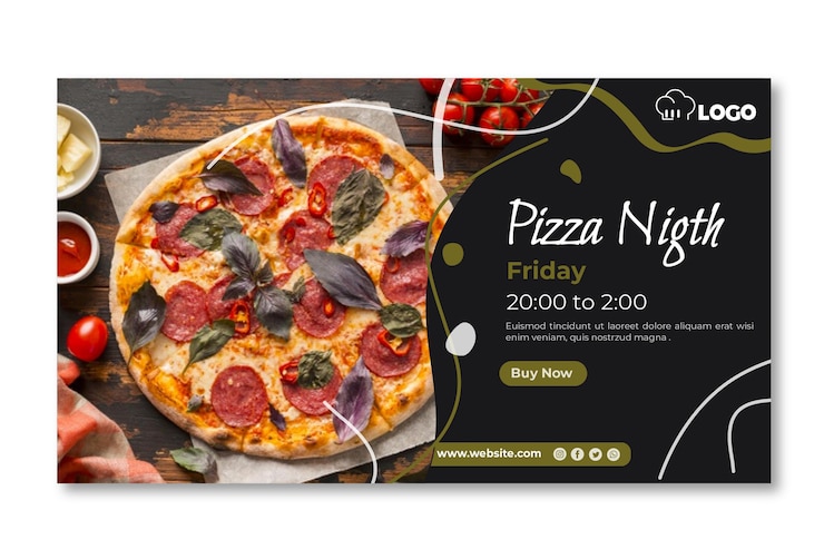 Vettore gratuito modello di banner orizzontale di cibo italiano