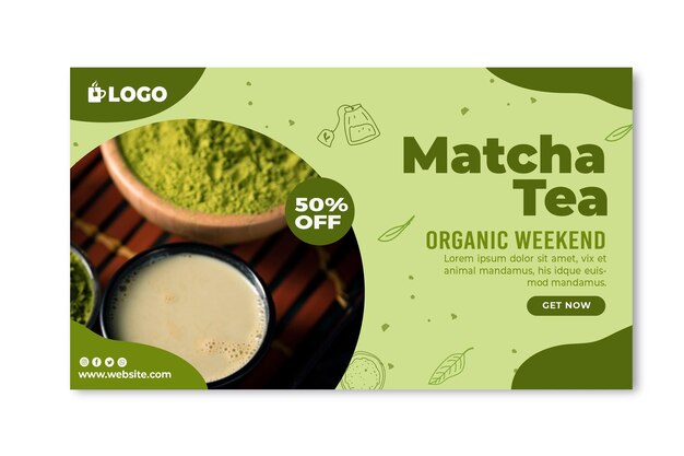 Modello di banner orizzontale di tè matcha