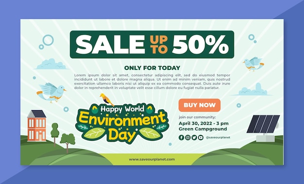 Modello di banner orizzontale di vendita di giornata mondiale dell'ambiente piatto