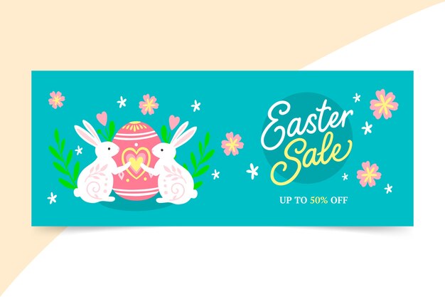 Modello di banner orizzontale di vendita piatta di pasqua