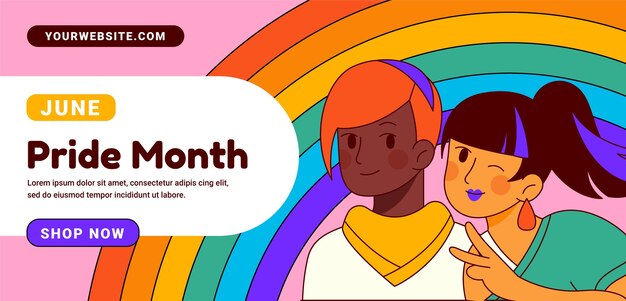 Modello di banner orizzontale disegnato a mano per la celebrazione del mese dell'orgoglio