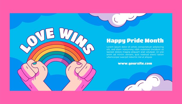 Modello di banner orizzontale disegnato a mano per la celebrazione del mese dell'orgoglio