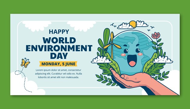 Modello di banner orizzontale disegnato a mano per la celebrazione della giornata mondiale dell'ambiente