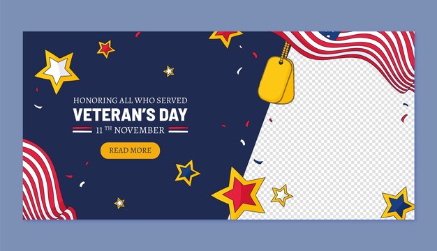 Modello di banner orizzontale disegnato a mano per le vacanze del giorno dei veterani