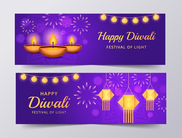 Modello di banner orizzontale gradiente diwali