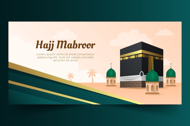 Modello di banner orizzontale gradiente hajj con la mecca