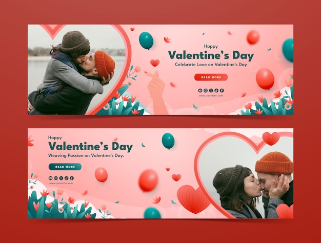 Modello di banner orizzontale gradiente per la celebrazione del giorno di San Valentino