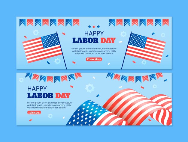 Modello di banner orizzontale gradiente per la celebrazione della Giornata del Lavoro