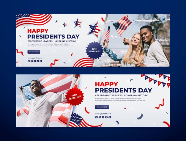 Modello di banner orizzontale gradiente per la festa del giorno dei presidenti degli Stati Uniti