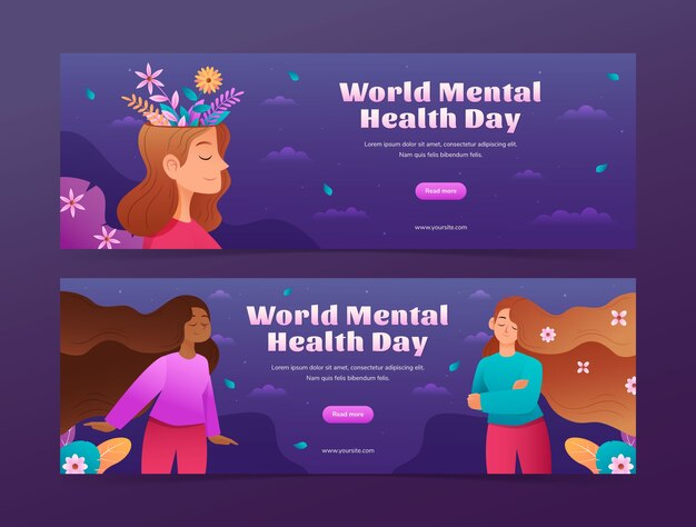 Modello di banner orizzontale gradiente per la Giornata Mondiale della Salute Mentale