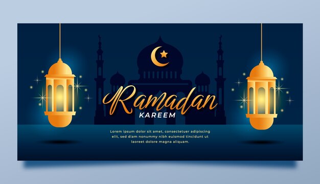 Modello di banner orizzontale gradiente ramadan