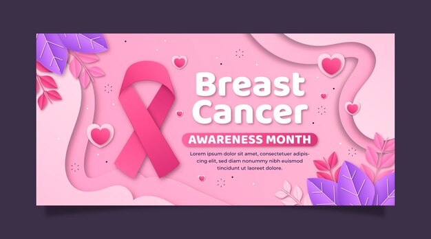 Modello di banner orizzontale in stile cartaceo per il mese di consapevolezza del cancro al seno