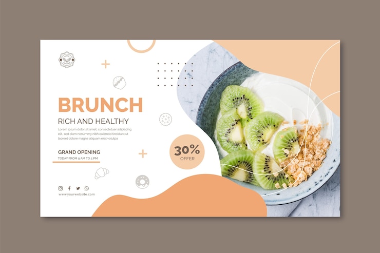 Vettore gratuito modello di banner orizzontale per il brunch domenicale