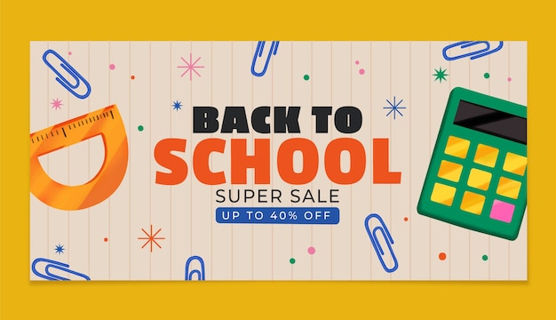 Modello di banner orizzontale per il ritorno a scuola dell'acquerello con forniture