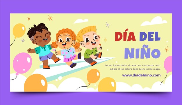 Modello di banner orizzontale per la celebrazione del giorno dei bambini in spagnolo