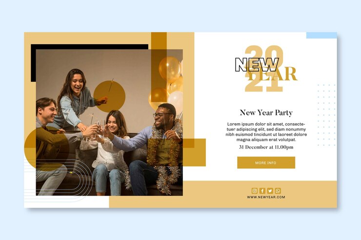 Vettore gratuito modello di banner orizzontale per la festa di capodanno con gli amici