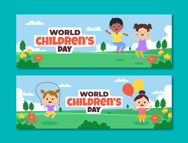 Modello di banner orizzontale per la giornata mondiale dei bambini piatta