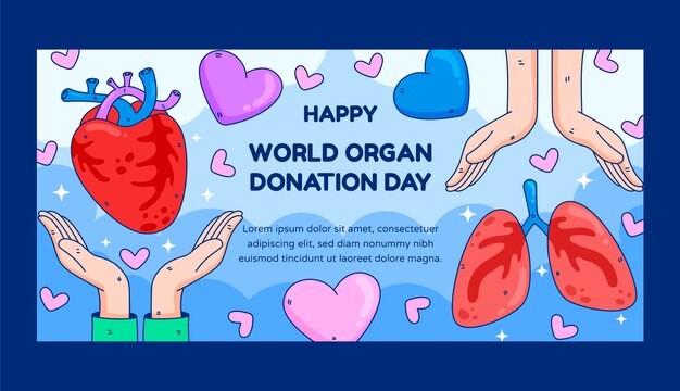 Modello di banner orizzontale per la giornata mondiale della donazione di organi disegnata a mano