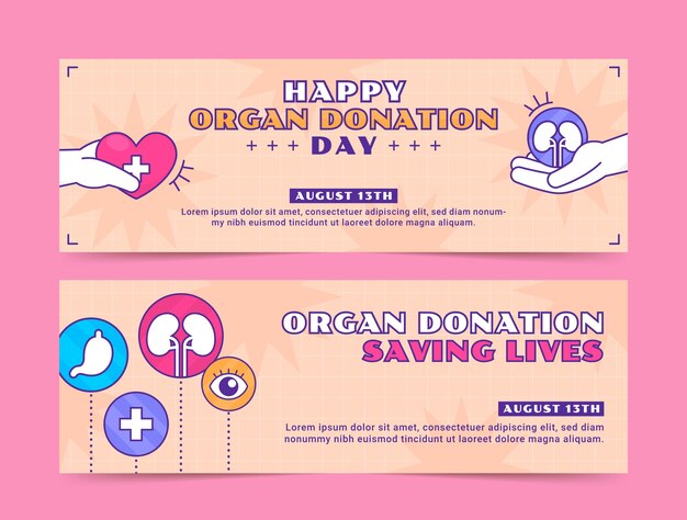 Modello di banner orizzontale per la giornata mondiale della donazione di organi disegnata a mano
